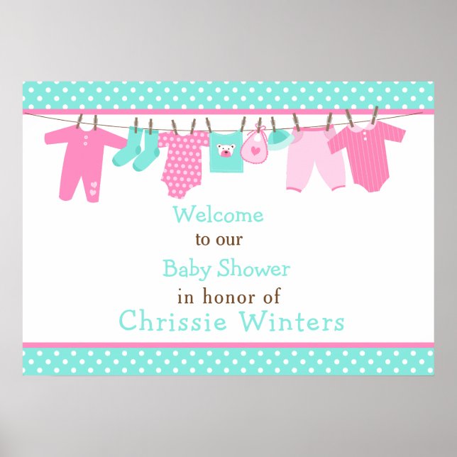 Pink und Green Baby Line Kinderduschplakette Poster (Vorne)