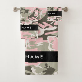 Pink und Green Camouflage Ihr Name Persönlich gest Badhandtuch Set