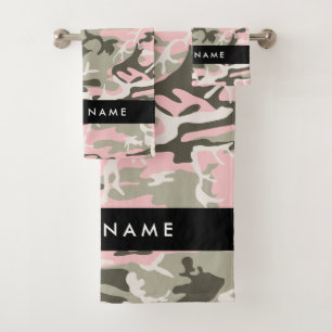 Pink und Green Camouflage Ihr Name Persönlich gest Badhandtuch Set