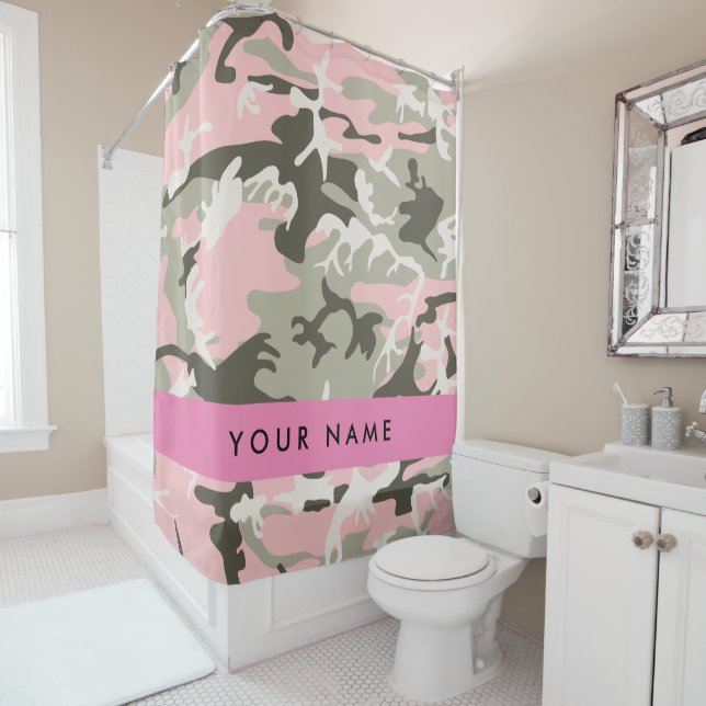 Pink und Green Camouflage Ihr Name Persönlich gest Duschvorhang (Beispiel)