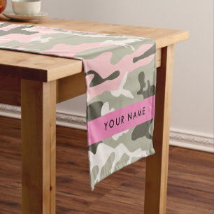 Pink und Green Camouflage Ihr Name Persönlich gest Kurzer Tischläufer