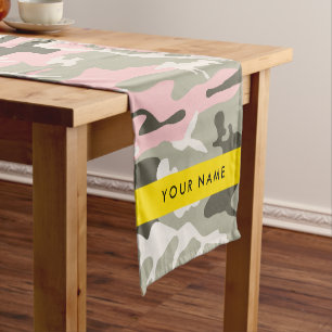 Pink und Green Camouflage Ihr Name Persönlich gest Kurzer Tischläufer