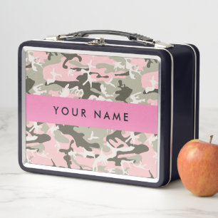 Pink und Green Camouflage Ihr Name Persönlich gest Metall Brotdose