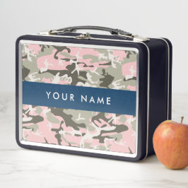 Pink und Green Camouflage Ihr Name Persönlich gest Metall Brotdose