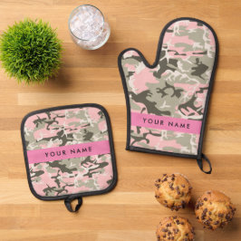 Pink und Green Camouflage Ihr Name Persönlich gest Ofenhandschuh & Topflappen-Set