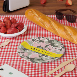 Pink und Green Camouflage Ihr Name Persönlich gest Pappteller