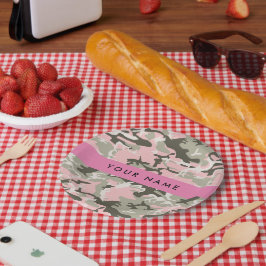 Pink und Green Camouflage Ihr Name Persönlich gest Pappteller