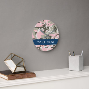 Pink und Green Camouflage Ihr Name Persönlich gest Runde Wanduhr