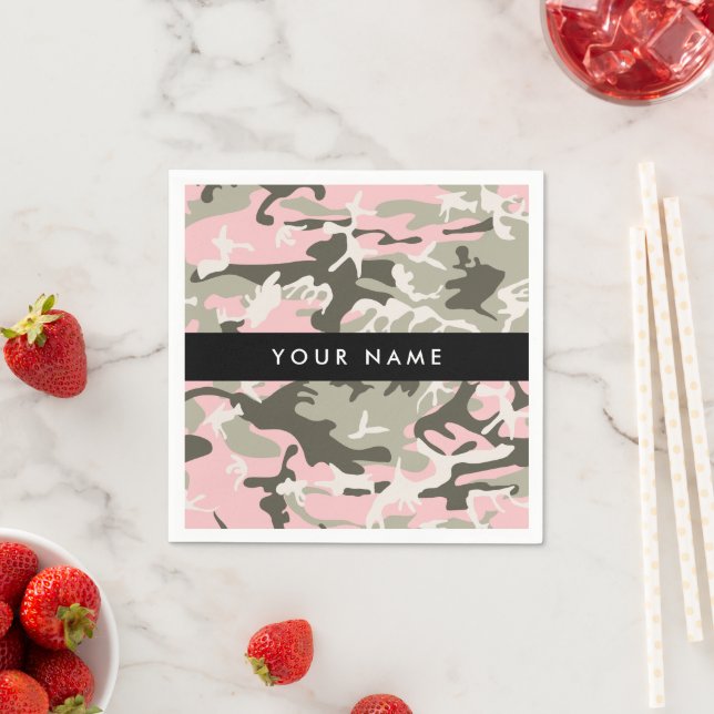 Pink und Green Camouflage Ihr Name Persönlich gest Serviette (Beispiel)