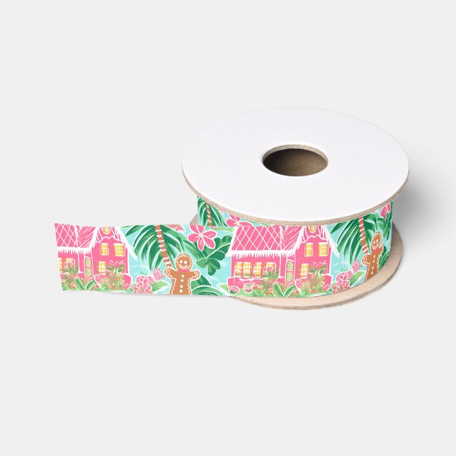 Pink und Green Christmas Gingerbrot Village Ripsband (Spule)