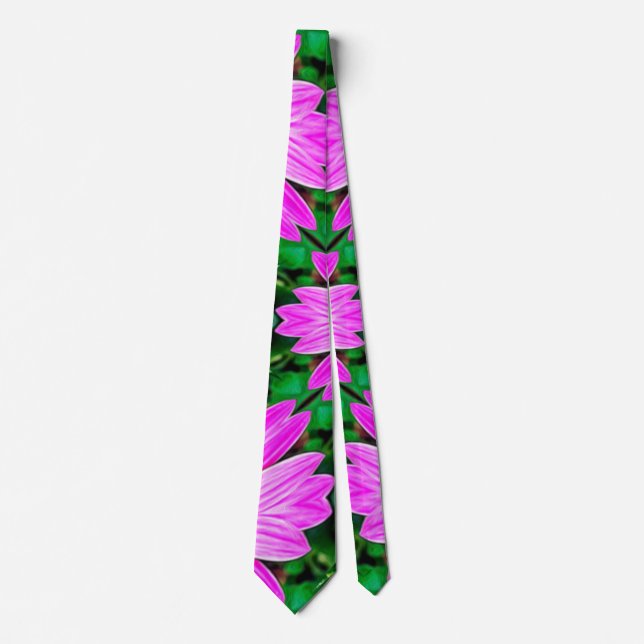 Pink und Green Daisy Muster Krawatte (Vorderseite)