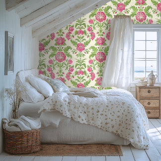 Pink und Green Damask Muster Tapete