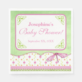 Pink und Green Dragonfly Babydusche Serviette
