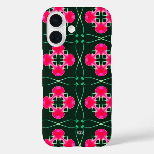 Pink und Green Floral iPhone Case mit Name (Rückseite)