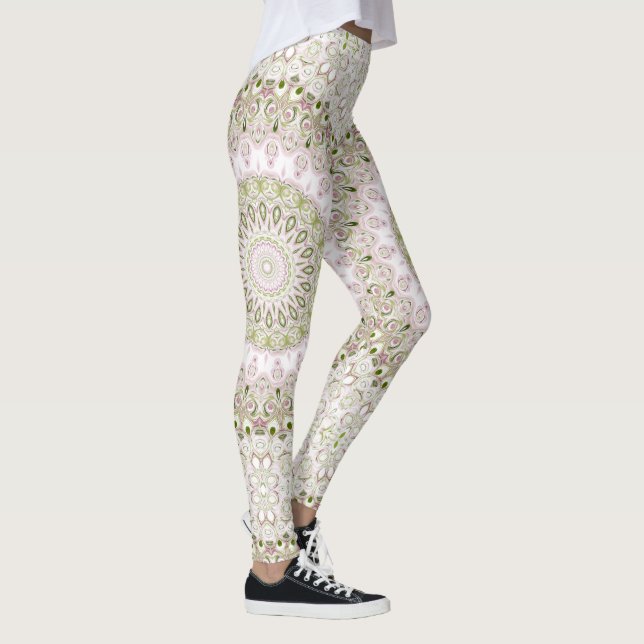 Pink und Green Floral Mandala Design Leggings (Rechts)