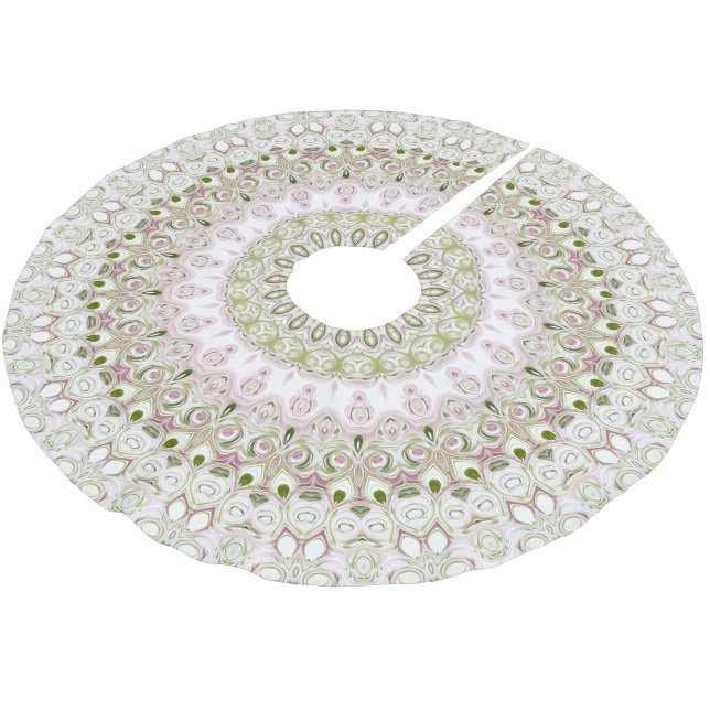 Pink und Green Floral Mandala Design Polyester Weihnachtsbaumdecke (Schrägansicht)