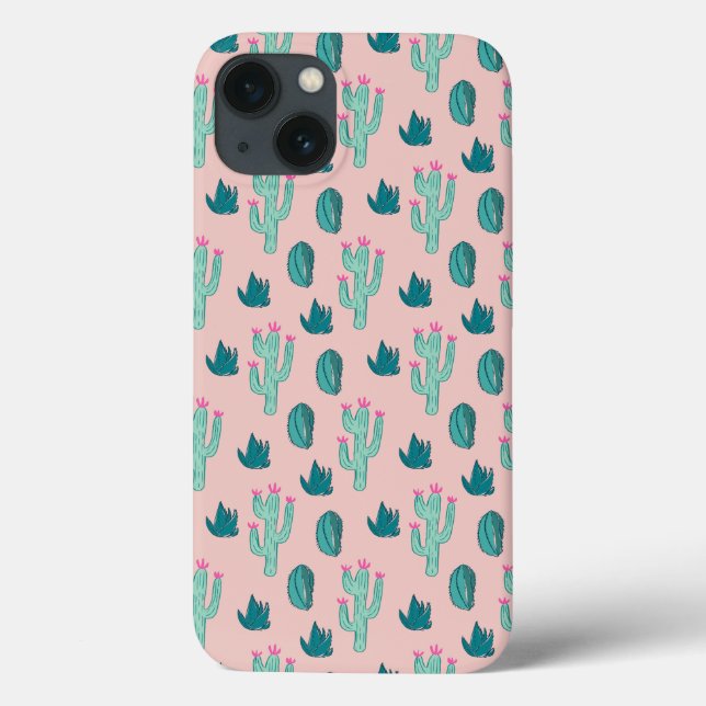 Pink und Green Girly Cactus Pattern Case-Mate iPhone Hülle (Rückseite)