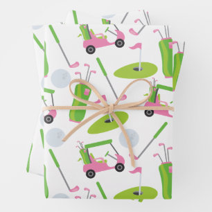 Pink und Green Golf Wrapping Paper Geschenkpapier Set