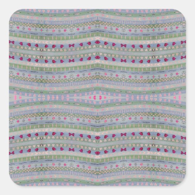 Pink und Green Hübsch Hearts Muster Quadratischer Aufkleber (Vorderseite)