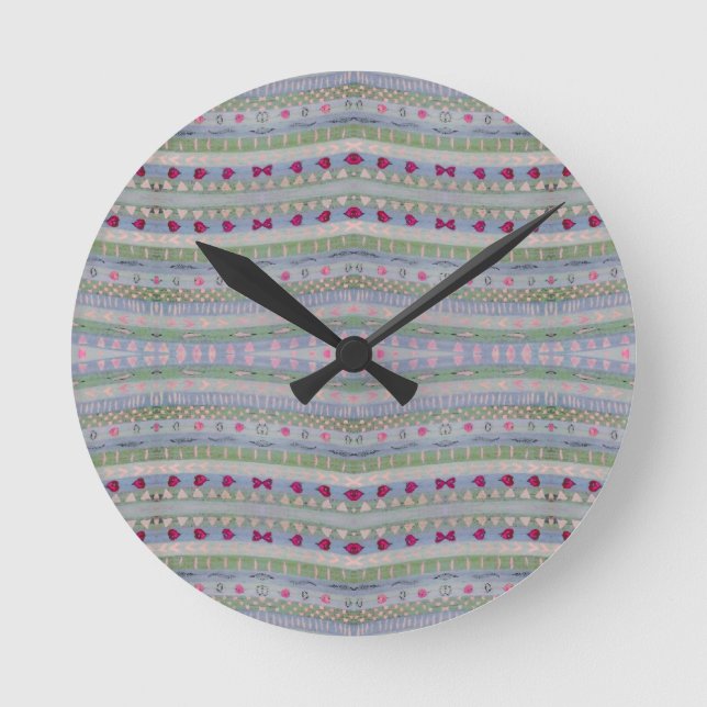 Pink und Green Hübsch Hearts Muster Runde Wanduhr (Vorderseite)