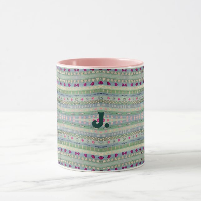 Pink und Green Hübsch Hearts Muster und ein Buchst Tasse (Zentrum)