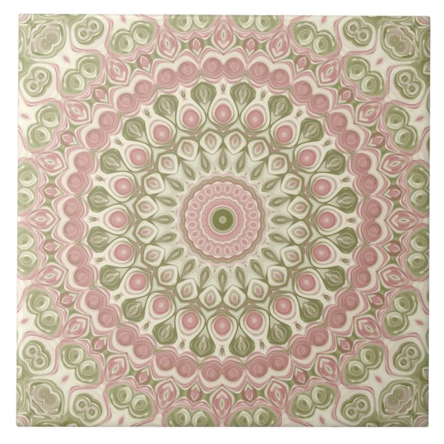 Pink und Green Mandala Muster Fliese (Vorderseite)