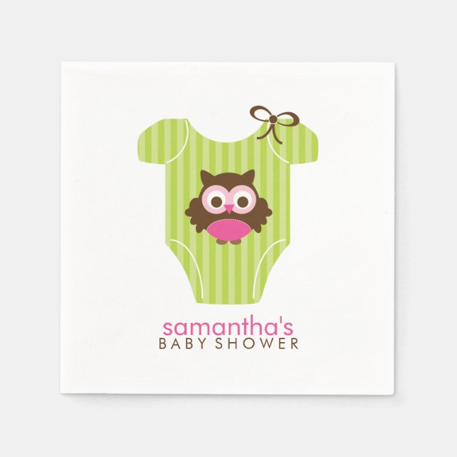 Pink und Green Owl Baby Outfit Serviette (Vorderseite)