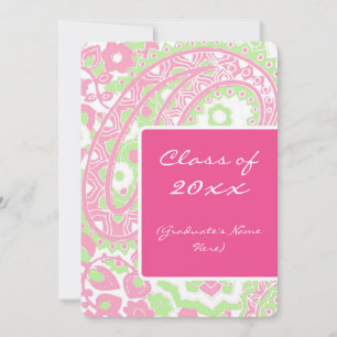 Pink und Green Paisley Graduation Party Einladung