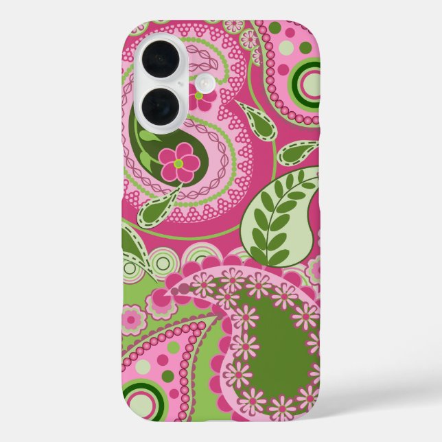 Pink und grün Paisley iPhone 16 Fall Hülle (Rückseite)
