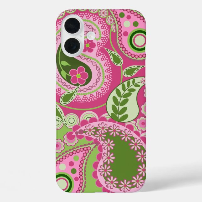Pink und grün Paisley iPhone 16 Fall Plus Hülle (Rückseite)