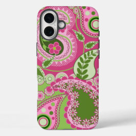 Pink und grün Paisley iPhone 16 Fall Plus Hülle