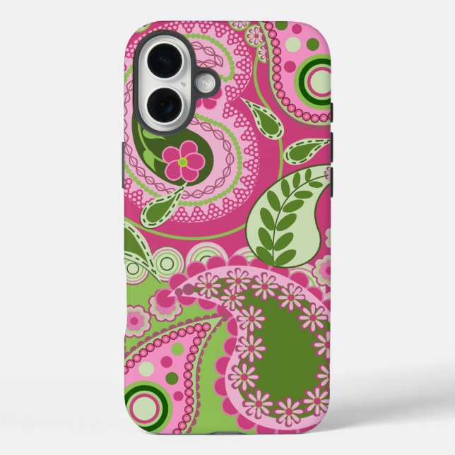Pink und grün Paisley iPhone 16 Fall Plus Hülle (Rückseite)