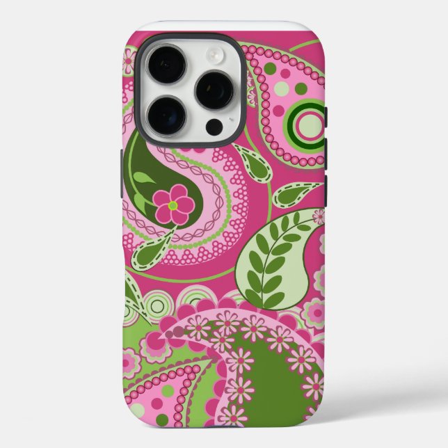 Pink und grün Paisley iPhone 16 Fall Pro Hülle (Rückseite)