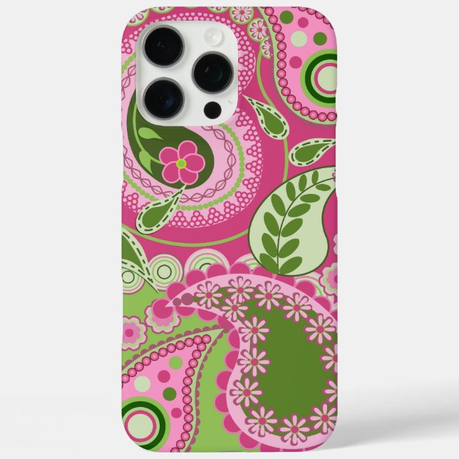Pink und grün Paisley iPhone 16 Fall Pro Max Hülle (Rückseite)