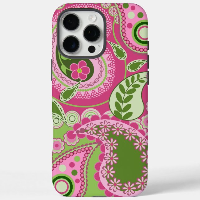 Pink und grün Paisley iPhone 16 Fall Pro Max Hülle (Rückseite)