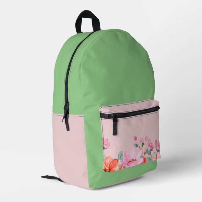 PINK UND GRÜNE FLORALE RÜCKPACKUNG BEDRUCKTER RUCKSACK (Rückseitige Ecke links)