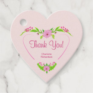 Pink und grüne Nostalgische Blumenbegütermarken Geschenkanhänger