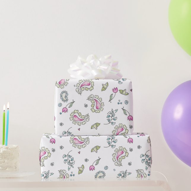 Pink und grüne Paisfarben und Aquarellpapier Geschenkpapier (Partygeschenke)