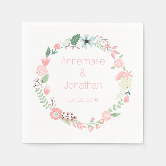Pink und grünes Blumenmuster Papier Napkins Serviette (Vorderseite)