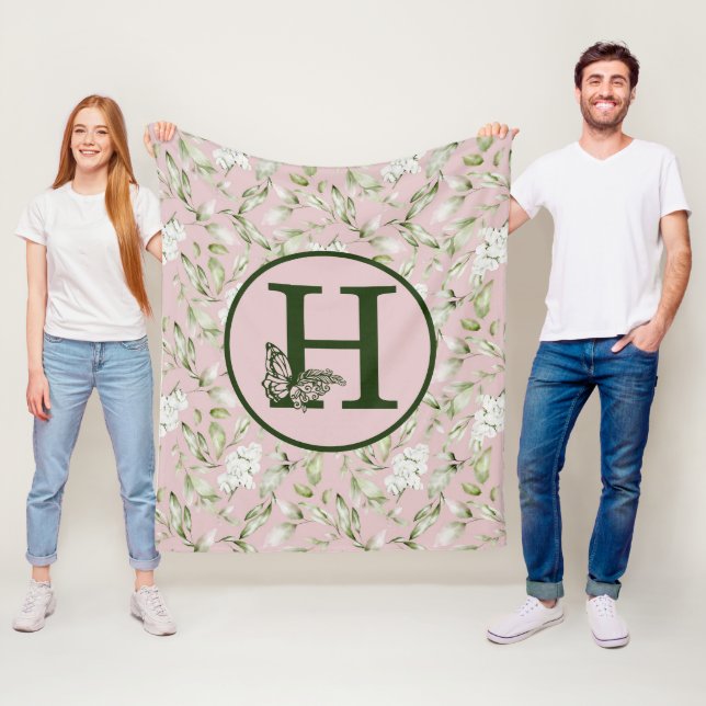 PINK UND GRÜNES H-MONOGRAMM FLEECEDECKE (Beispiel)