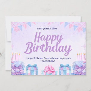Pink und Hellblau Wasserfarben Geburtstag Einladung