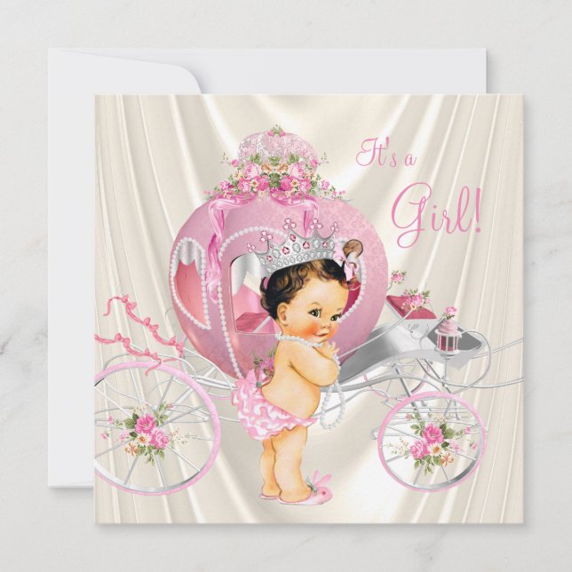 Pink und Ivory Pearl Princess Baby Dusche Einladung (Vorderseite)