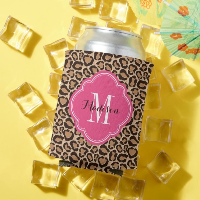 Pink und Leopard Print Custom Monogram Dosenkühler (In Situ Sommer)