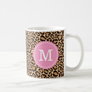 Pink und Leopard Print Custom Monogram Kaffeetasse