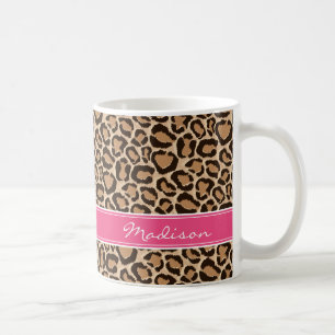 Pink und Leopard Print Custom Monogram Kaffeetasse