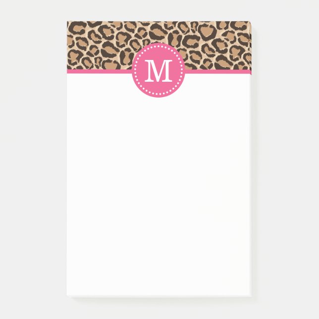 Pink und Leopard Print Custom Monogram Post-it Klebezettel (Vorderseite)