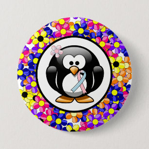 Pink und Light Blue Awareness Ribbon Penguin Button