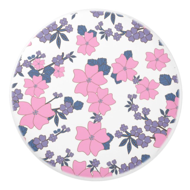 PINK UND LILA BLUME KERAMIKKNAUF (Vorderseite)
