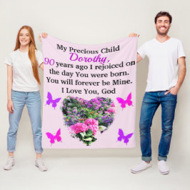 PINK UND LILA BLUMENKUSTOM 90. GEBURTSTAG FLEECEDECKE