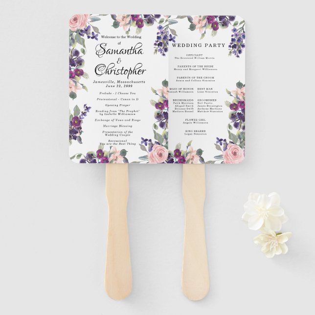 PInk und Lila Blumenzwiebelprogramm Handfan Fächer (Vorne und Hinten)